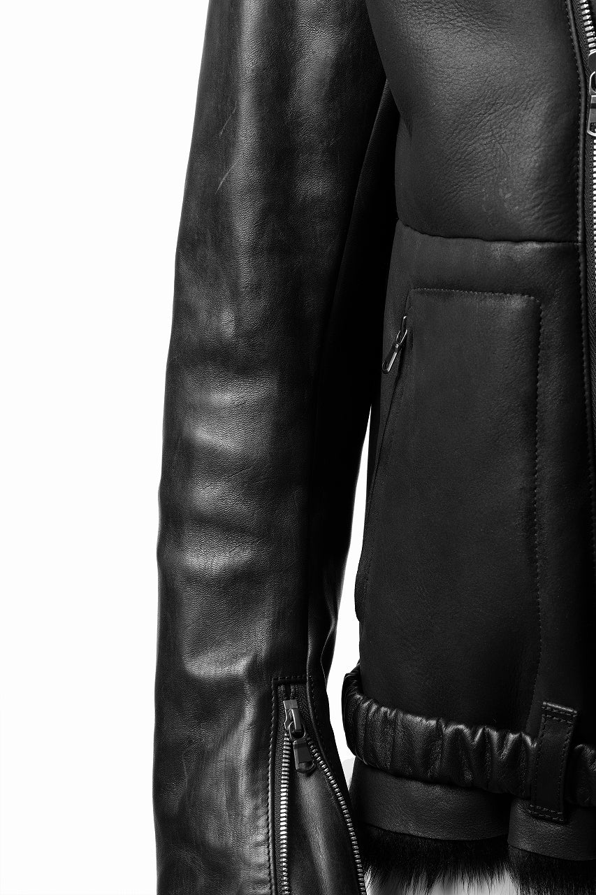 ierib exclusive Double Breasted Riders Jacket / Toscana Shearling Mouton + Horse Leather (BLACK) - Image 8