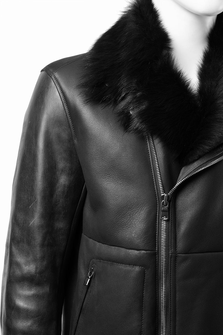 ierib exclusive Double Breasted Riders Jacket / Toscana Shearling Mouton + Horse Leather (BLACK) - Image 9