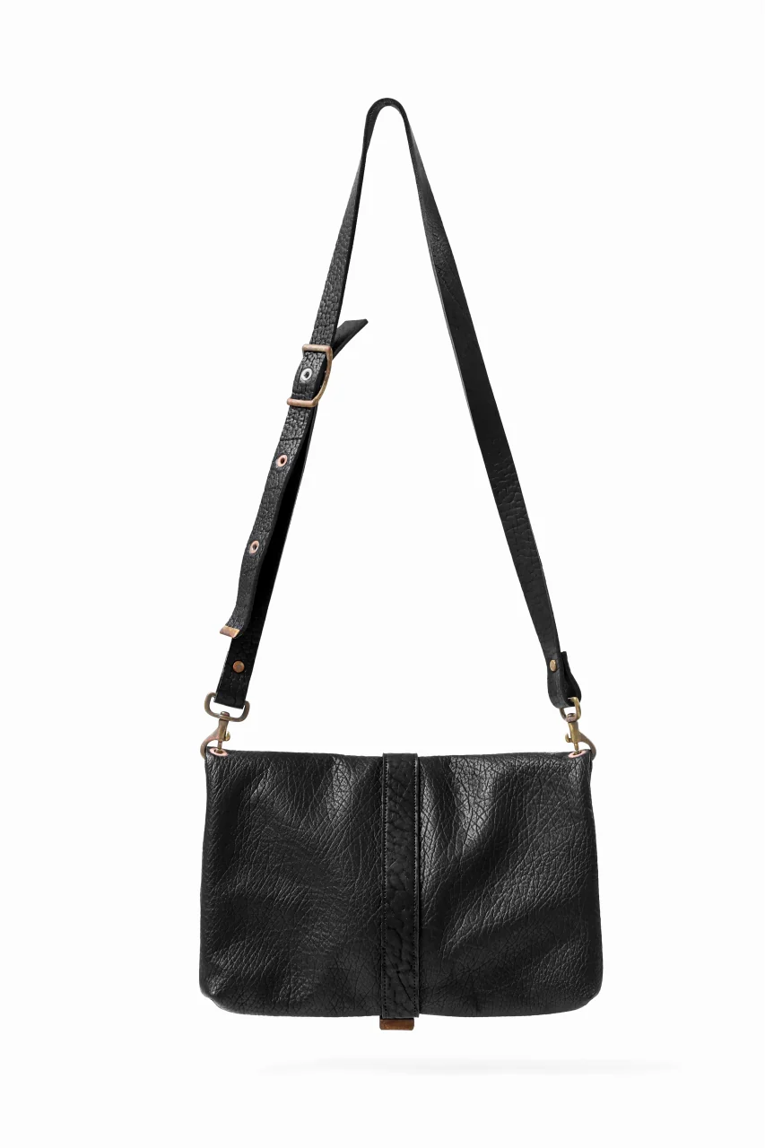 ierib exclusive folded shoulder-clutch bag / Shrunken Rough Bull (BLACK) - Image 6