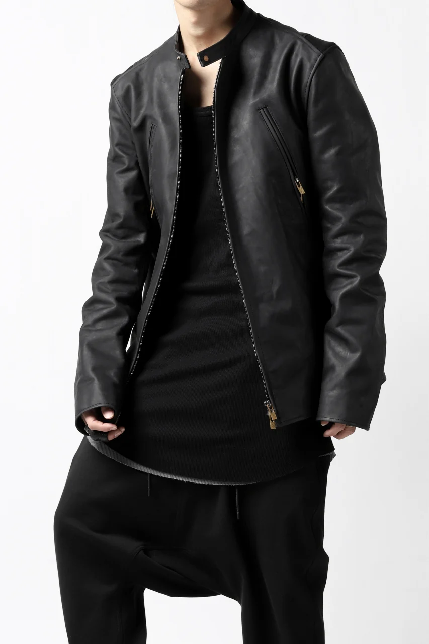 ierib exclusive single biker jacket / Nicolas Italy Vachetta (BLACK) - Image 6