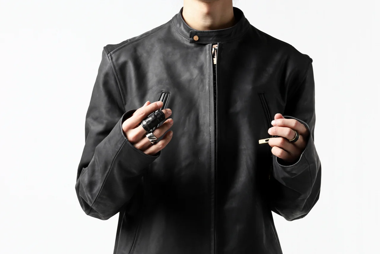ierib exclusive single biker jacket / Nicolas Italy Vachetta (BLACK) - Image 60