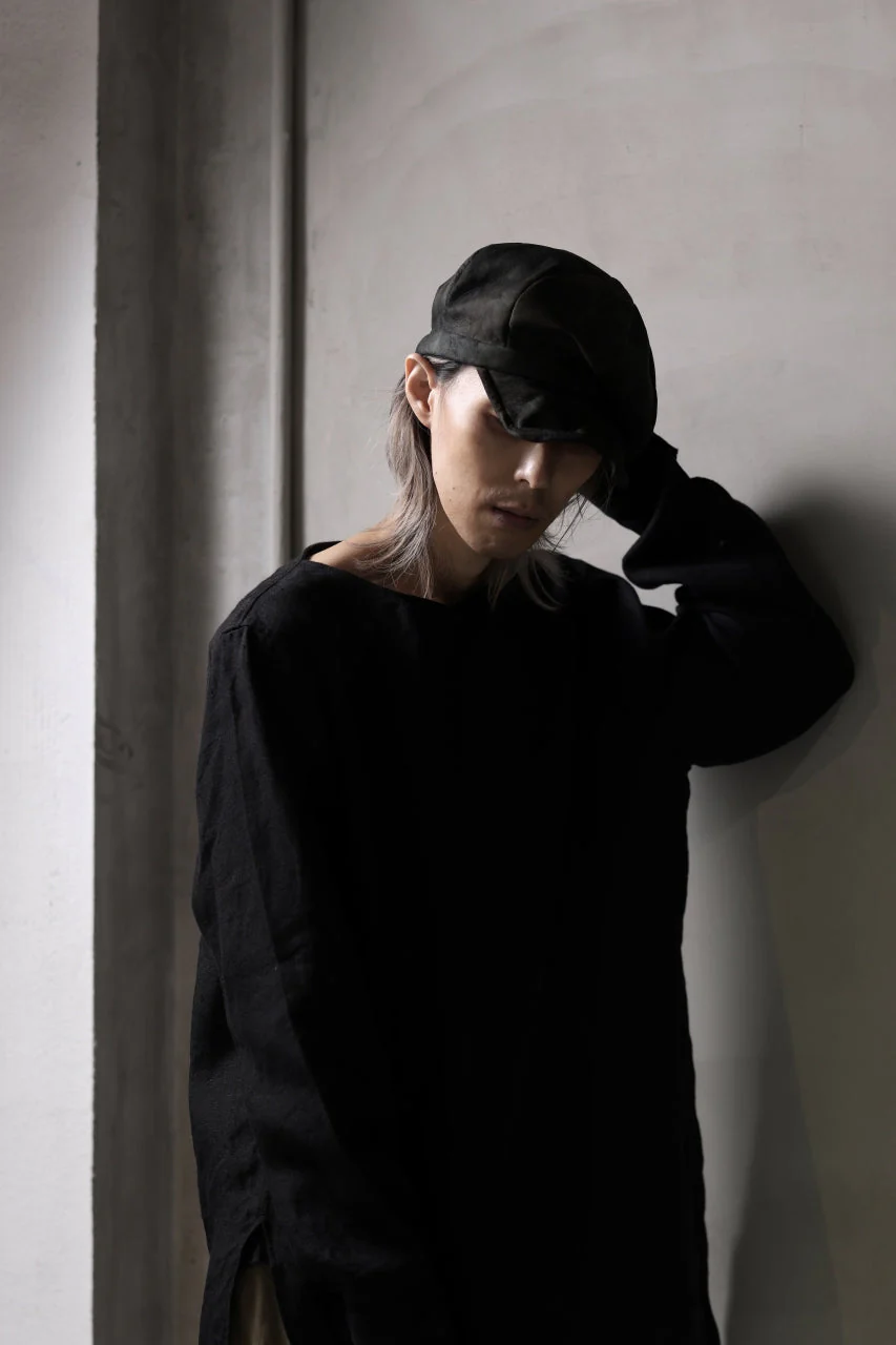 ierib Leather Casquette Cap / Lamb Suede (BLACK) - Image 21