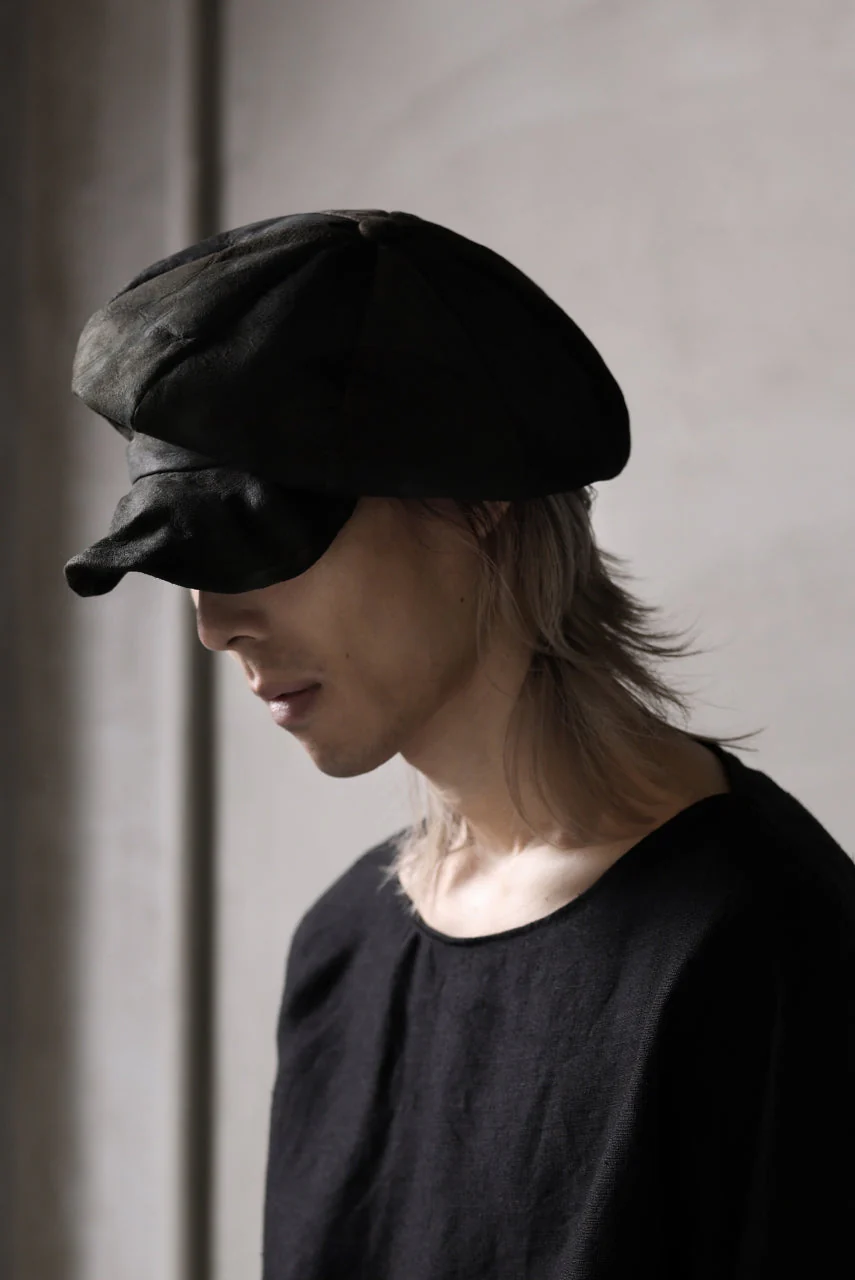 ierib Leather Casquette Cap / Lamb Suede (BLACK) - Image 24