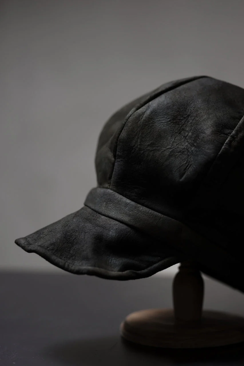 ierib Leather Casquette Cap / Lamb Suede (BLACK) - Image 30