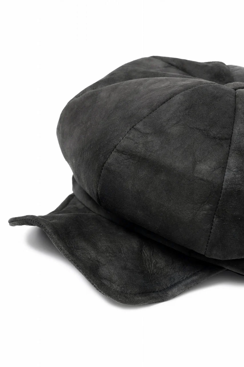 ierib Leather Casquette Cap / Lamb Suede (BLACK) - Image 9
