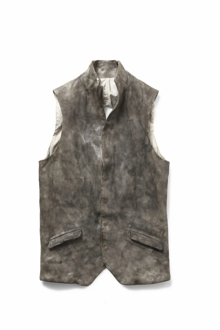 ierib Leather Vest / Hand Dyed Baby Calf (GREY) - Image 2