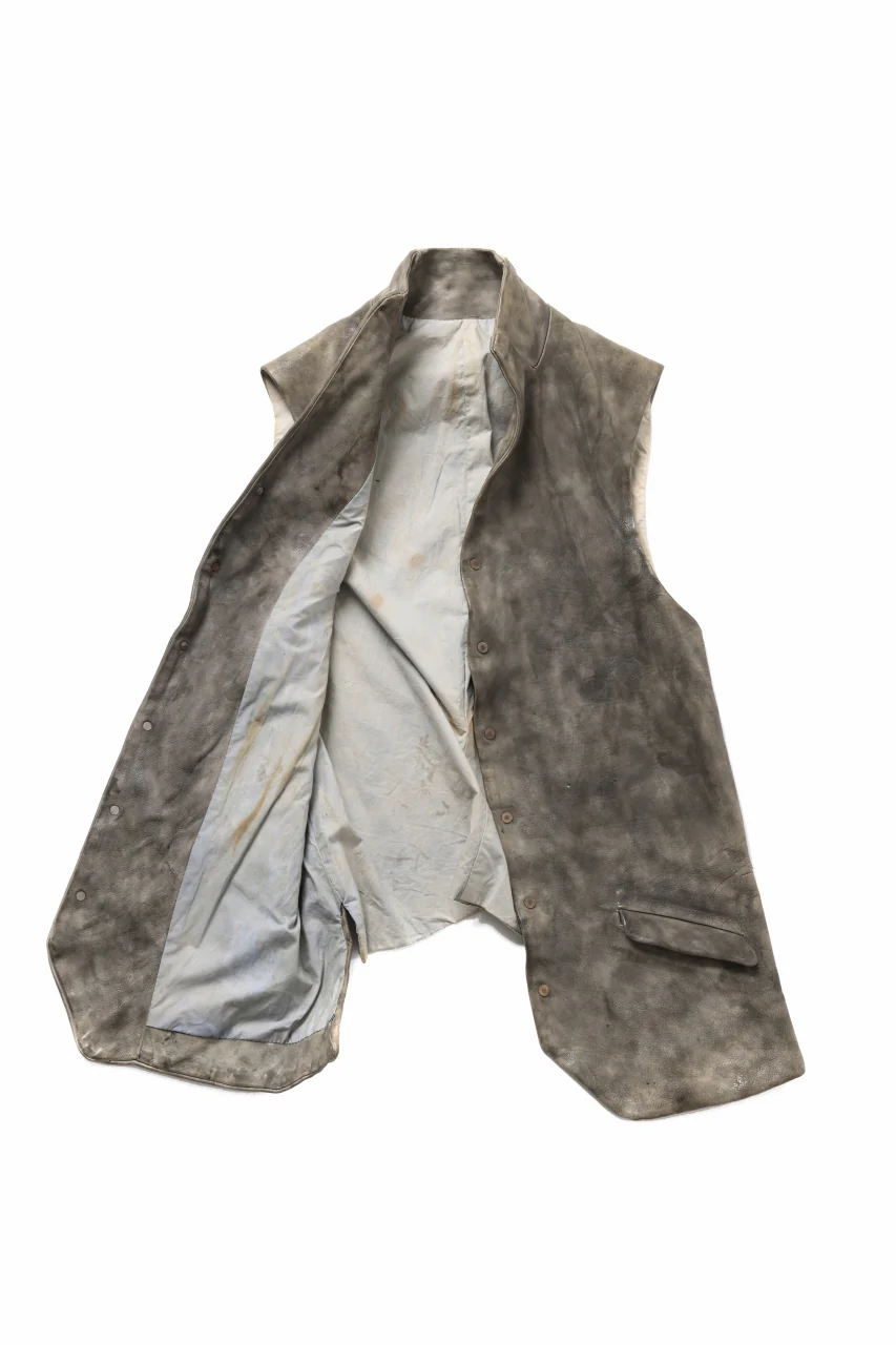 ierib Leather Vest / Hand Dyed Baby Calf (GREY) - Image 5