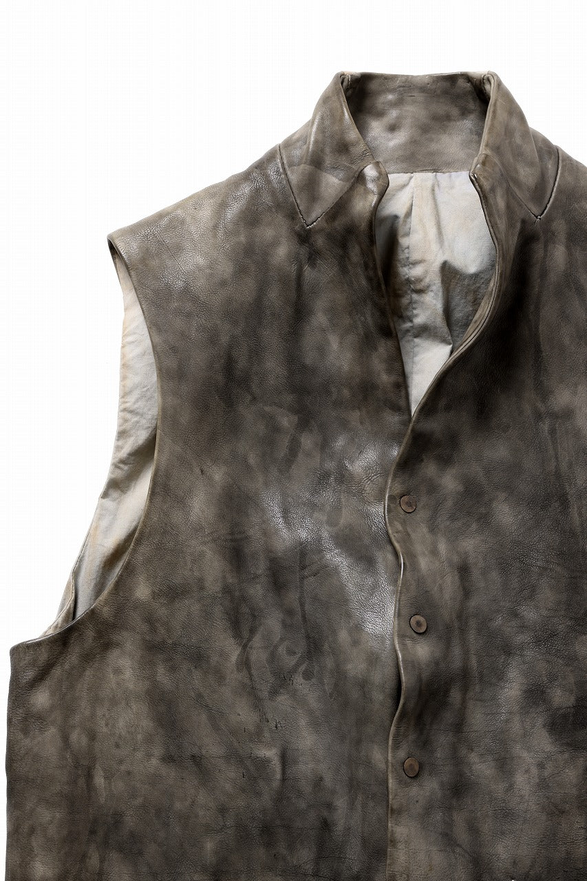 ierib Leather Vest / Hand Dyed Baby Calf (GREY) - Image 6