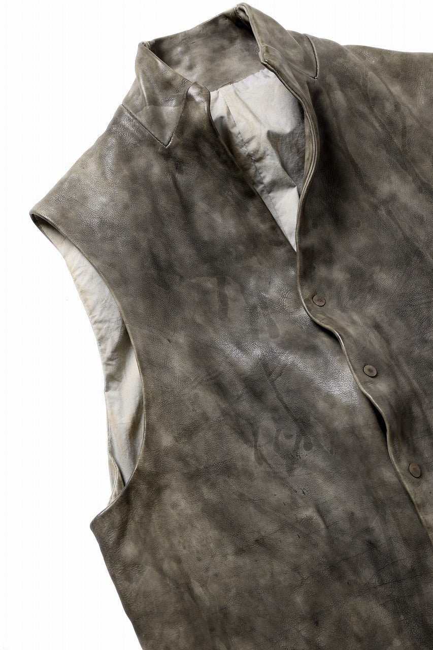 ierib Leather Vest / Hand Dyed Baby Calf (GREY) - Image 8