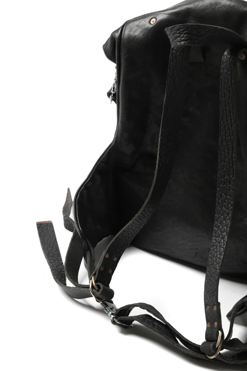 ierib roll top ruck sack / Oiled Horse Leather (BLACK) - Image 14