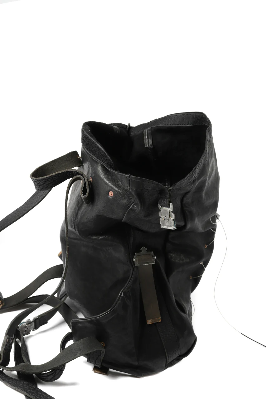 ierib roll top ruck sack / Oiled Horse Leather (BLACK) - Image 6