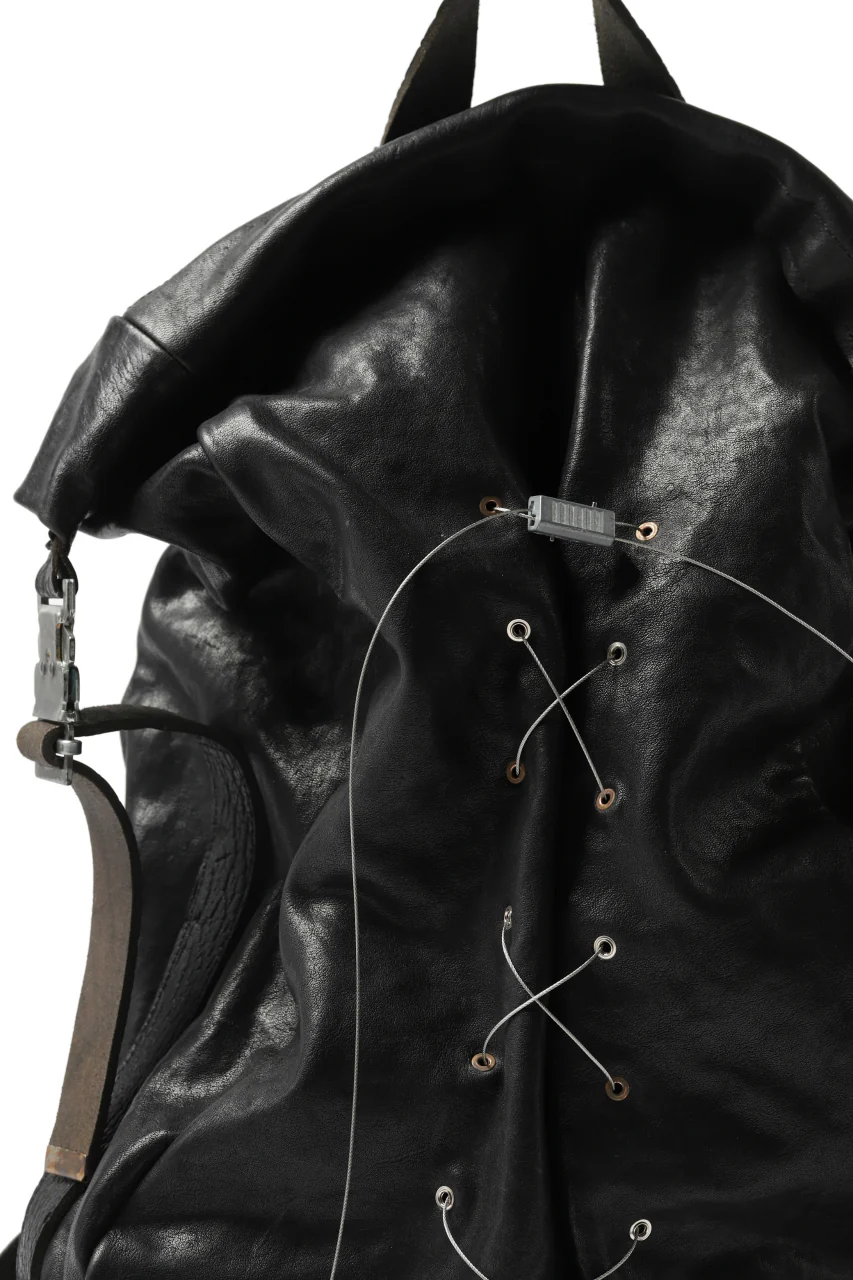 ierib roll top ruck sack / Oiled Horse Leather (BLACK) - Image 8