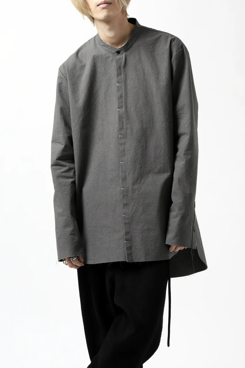 ierib slit middle shirt / boiled waxy cotton (GREY) - Image 4