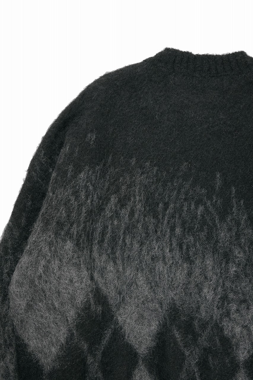 ISABEL BENENATO Gauzed Mohair Crew-Neck Sweater in Shaded Check (BLACK / GRAPHITE) - Image 13