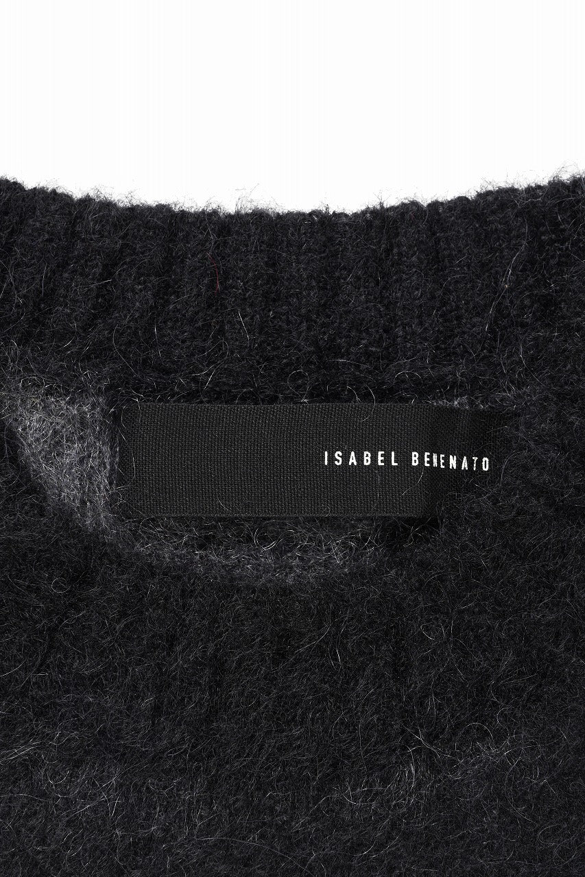 ISABEL BENENATO Gauzed Mohair Crew-Neck Sweater in Shaded Check (BLACK / GRAPHITE) - Image 7