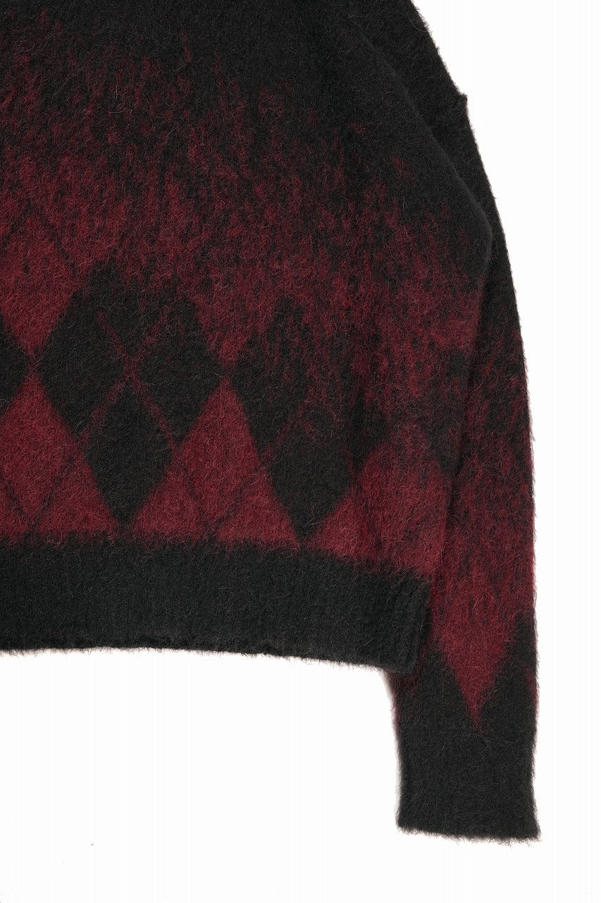 ISABEL BENENATO Gauzed Mohair Crew-Neck Sweater in Shaded Check (BLACK / RED) - Image 13