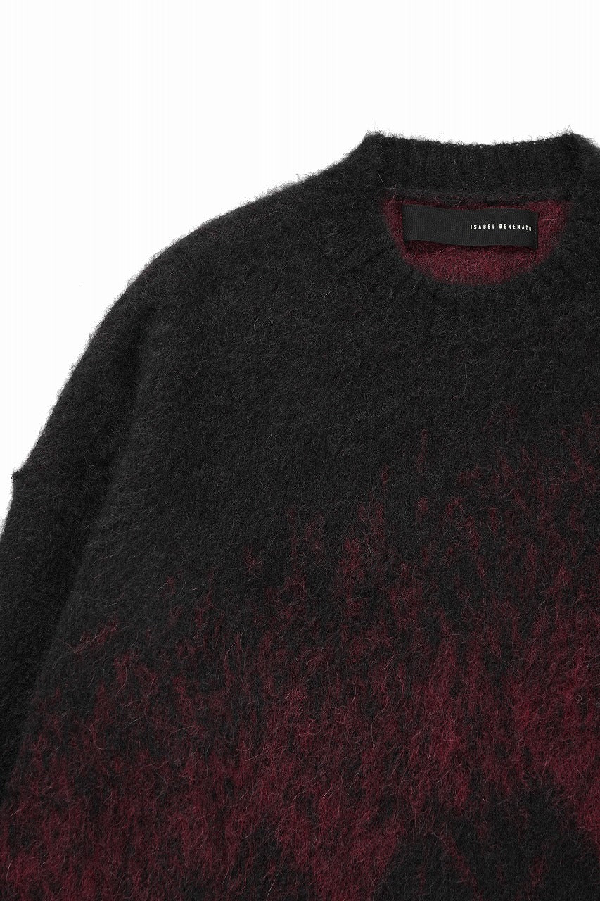 ISABEL BENENATO Gauzed Mohair Crew-Neck Sweater in Shaded Check (BLACK / RED) - Image 4