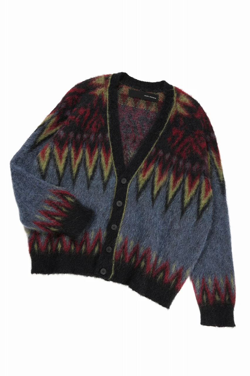 ISABEL BENENATO Geometric Gauzed Mohair Cardigan (PETROLEUM) - Image 3