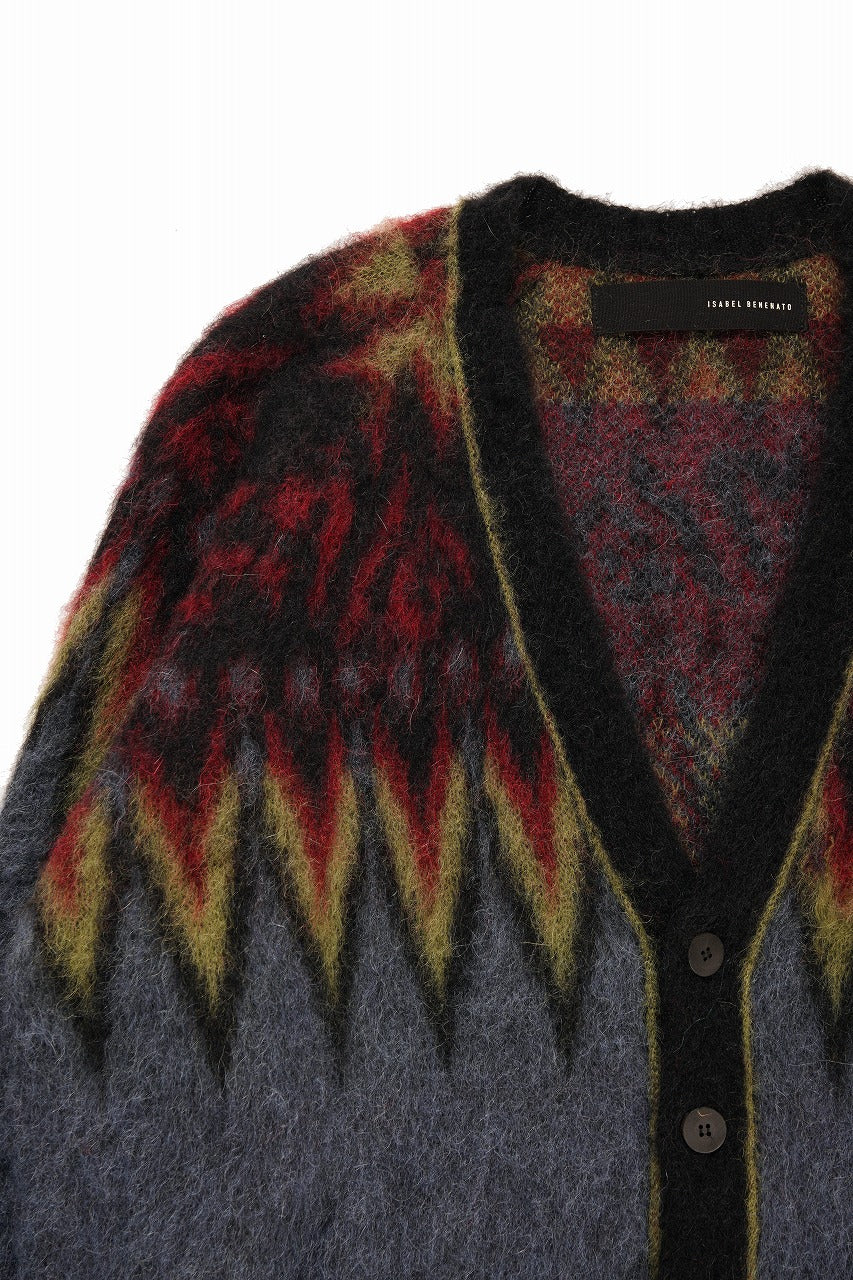 ISABEL BENENATO Geometric Gauzed Mohair Cardigan (PETROLEUM) - Image 6
