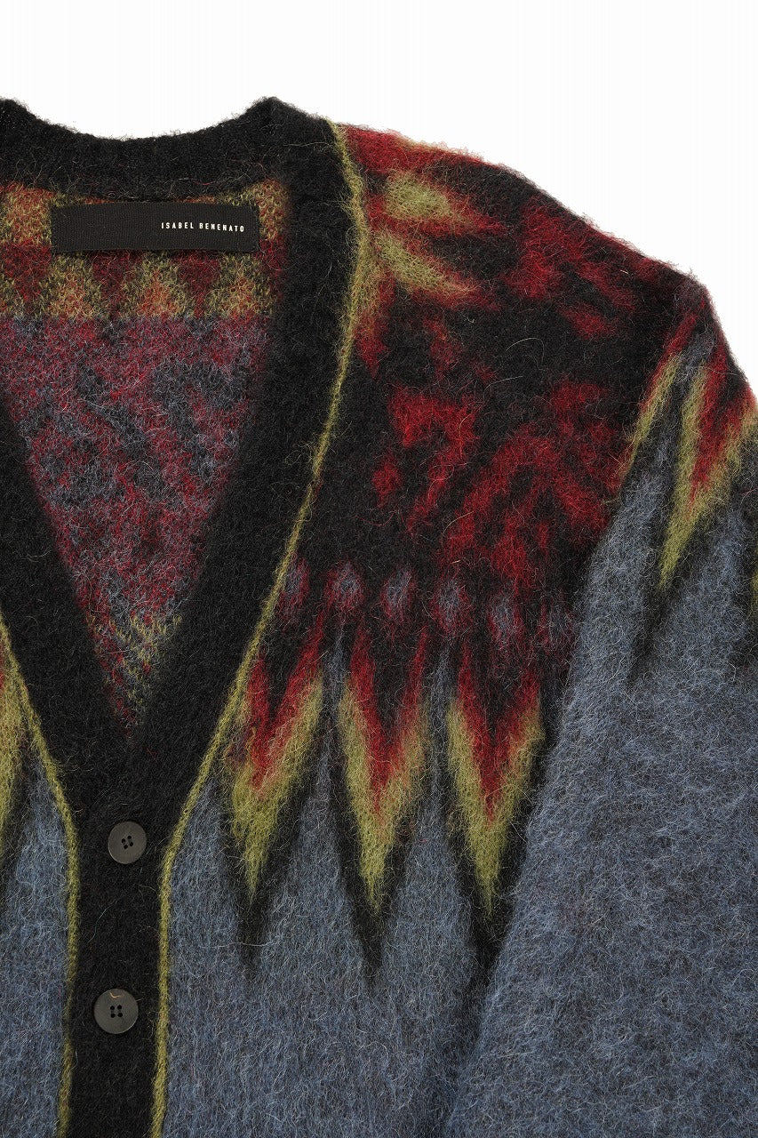 ISABEL BENENATO Geometric Gauzed Mohair Cardigan (PETROLEUM) - Image 7