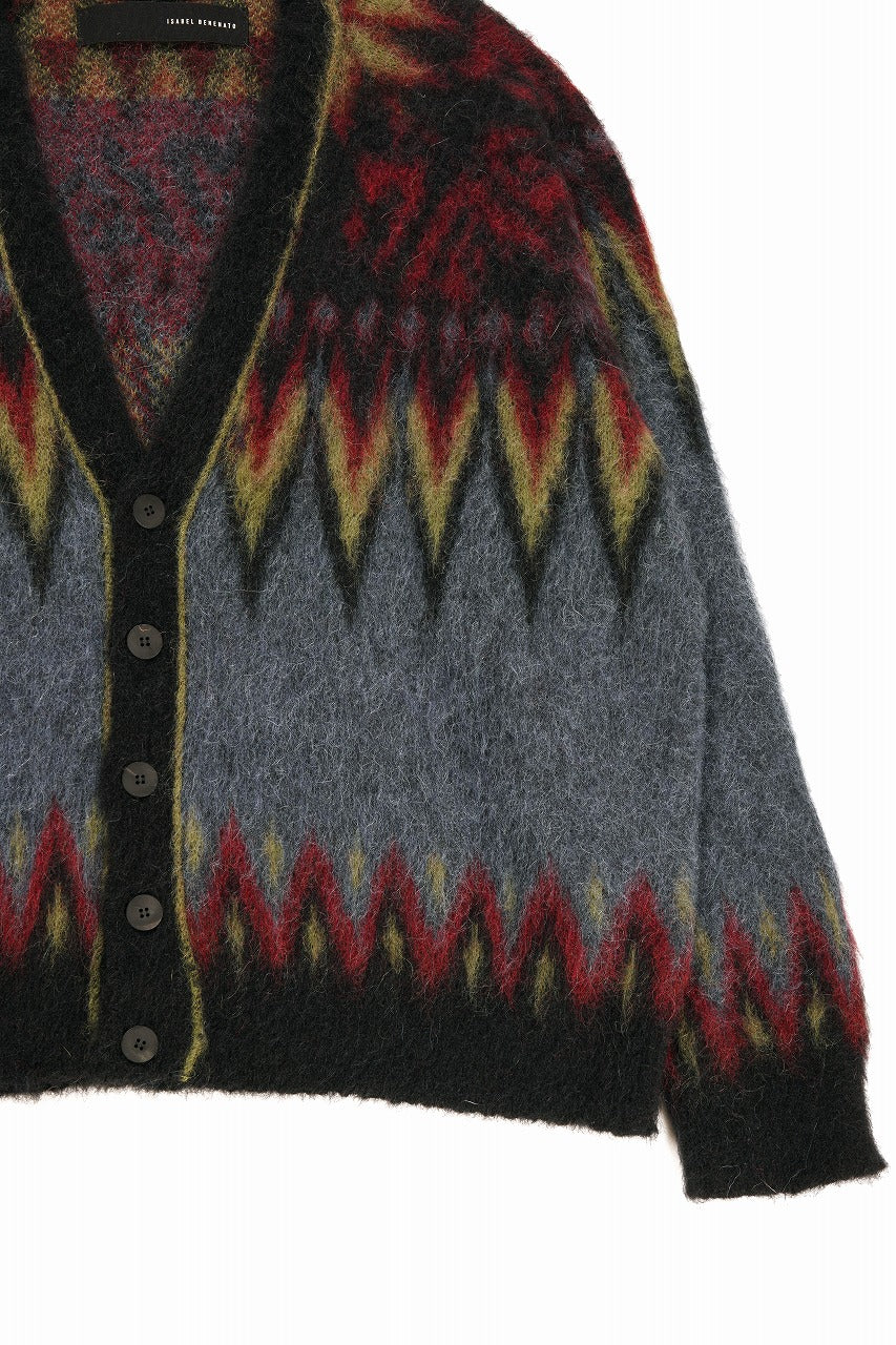 ISABEL BENENATO Geometric Gauzed Mohair Cardigan (PETROLEUM) - Image 8