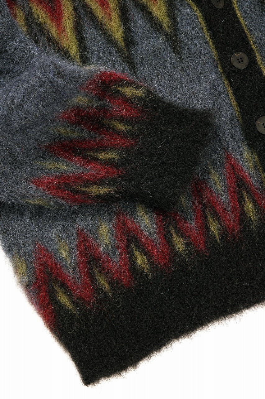 ISABEL BENENATO Geometric Gauzed Mohair Cardigan (PETROLEUM) - Image 9