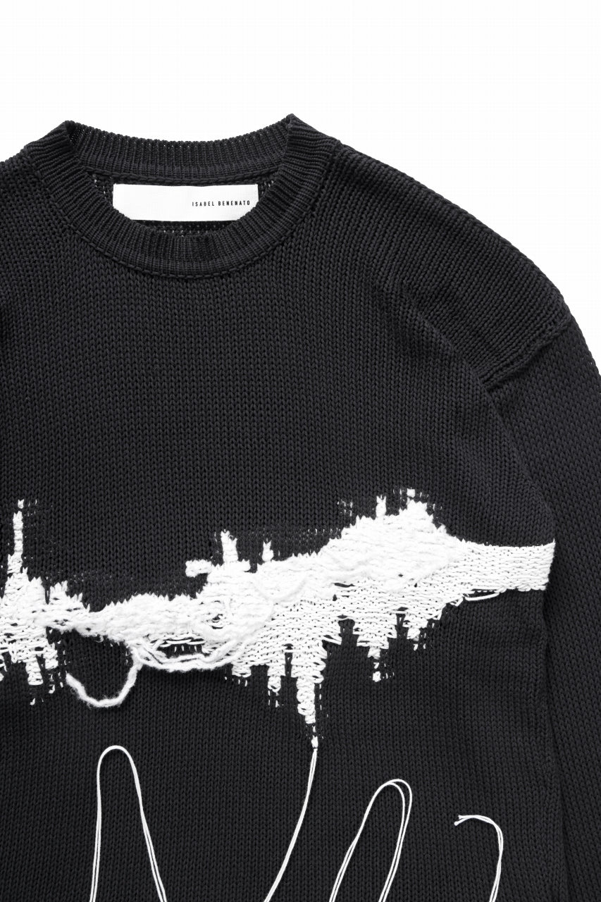 ISABEL BENENATO Intarsia Knit Crew Neck Sweater (BLACK) - Image 7