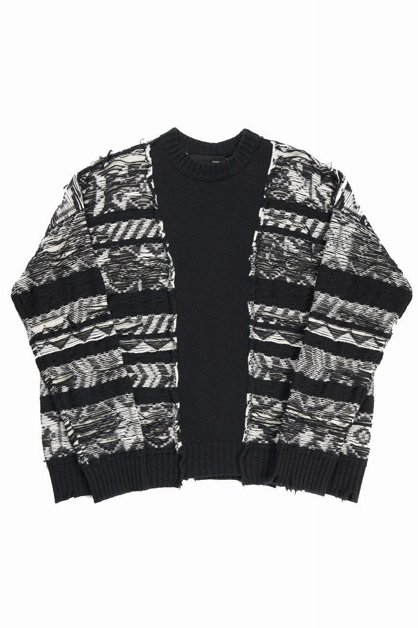 ISABEL BENENATO Reversible Crew-Neck Sweater with Virgin Wool Fancy Jacquard Work (BLACK / WHITE) - Image 3