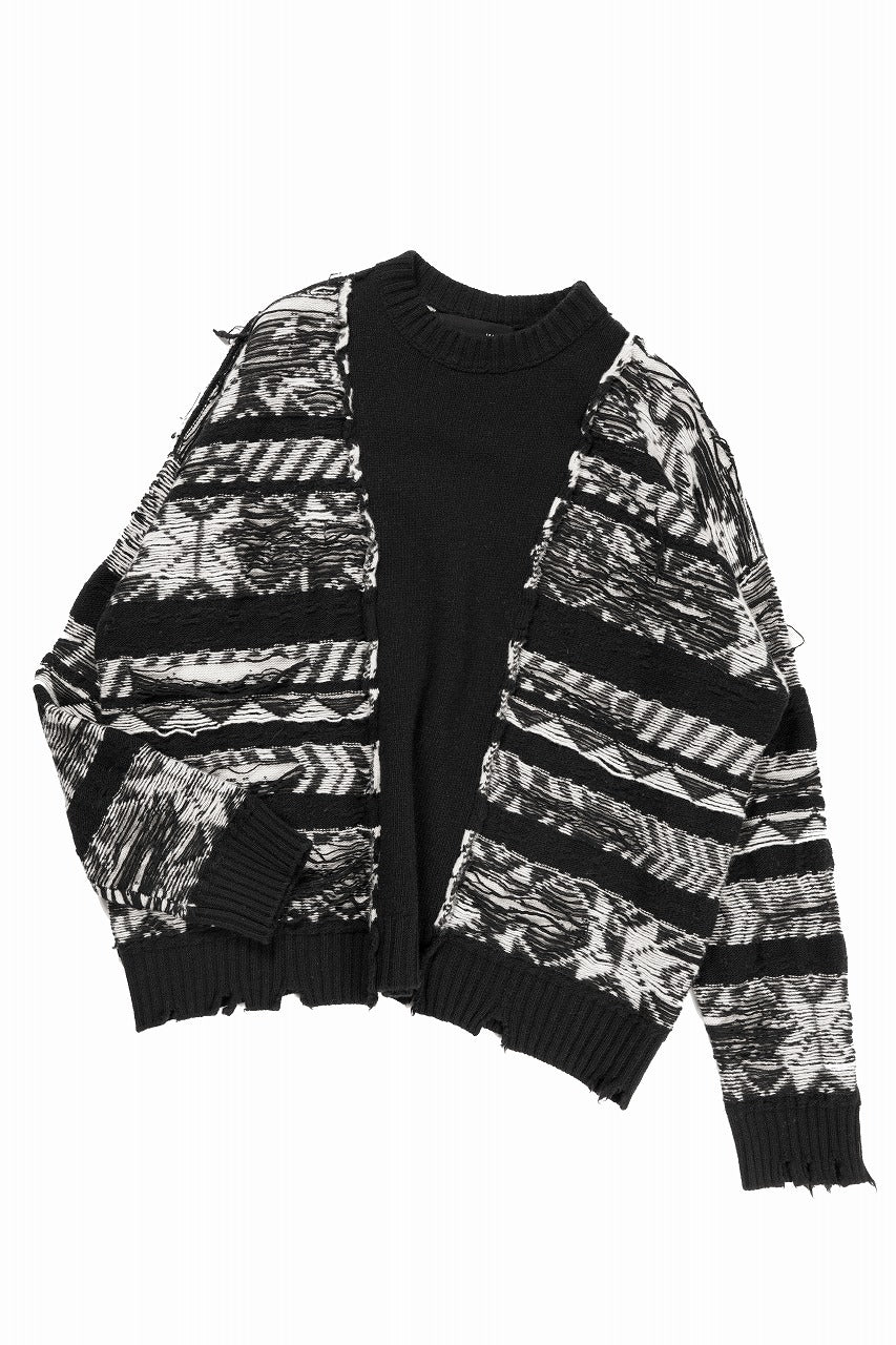 ISABEL BENENATO Reversible Crew-Neck Sweater with Virgin Wool Fancy Jacquard Work (BLACK / WHITE) - Image 4