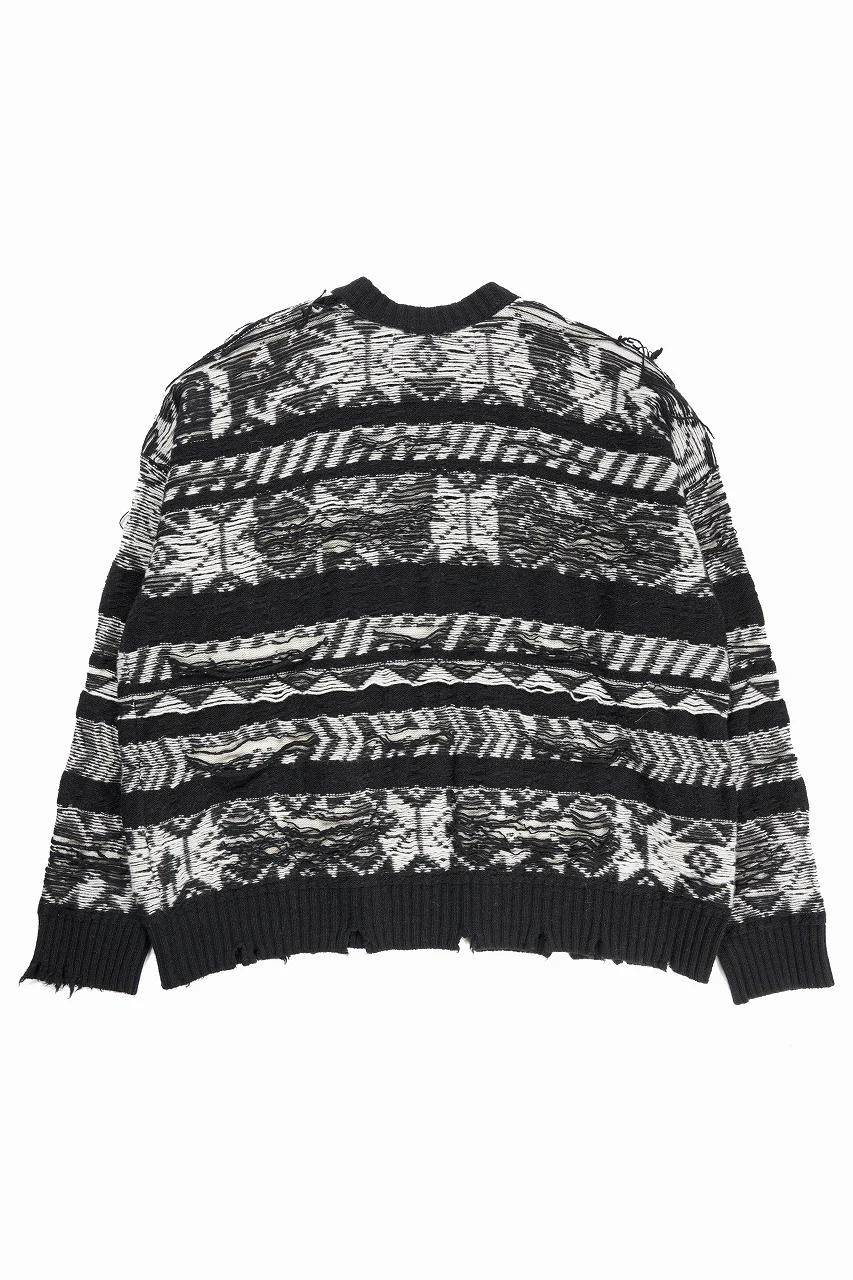 ISABEL BENENATO Reversible Crew-Neck Sweater with Virgin Wool Fancy Jacquard Work (BLACK / WHITE) - Image 5