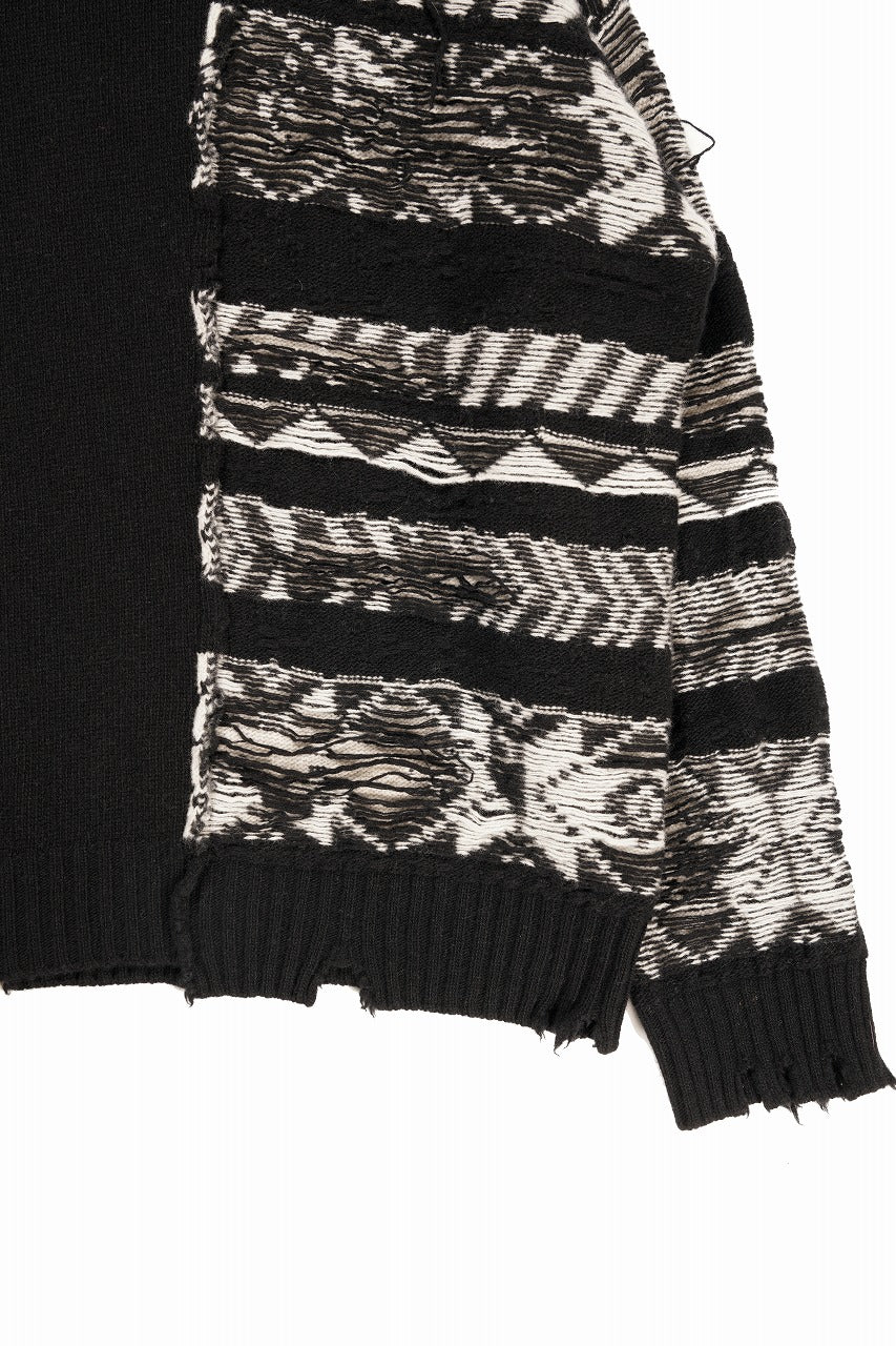 ISABEL BENENATO Reversible Crew-Neck Sweater with Virgin Wool Fancy Jacquard Work (BLACK / WHITE) - Image 7