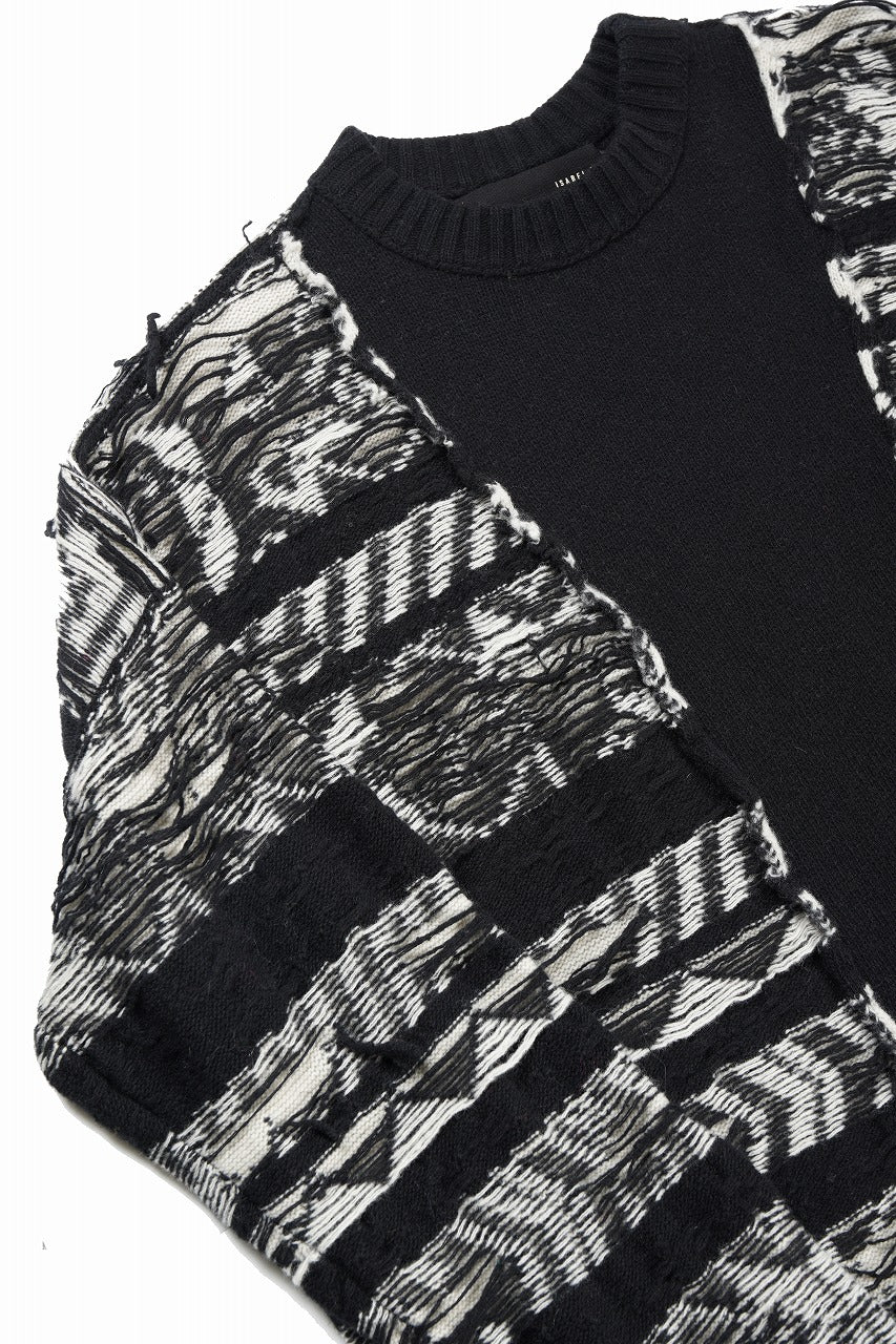 ISABEL BENENATO Reversible Crew-Neck Sweater with Virgin Wool Fancy Jacquard Work (BLACK / WHITE) - Image 9