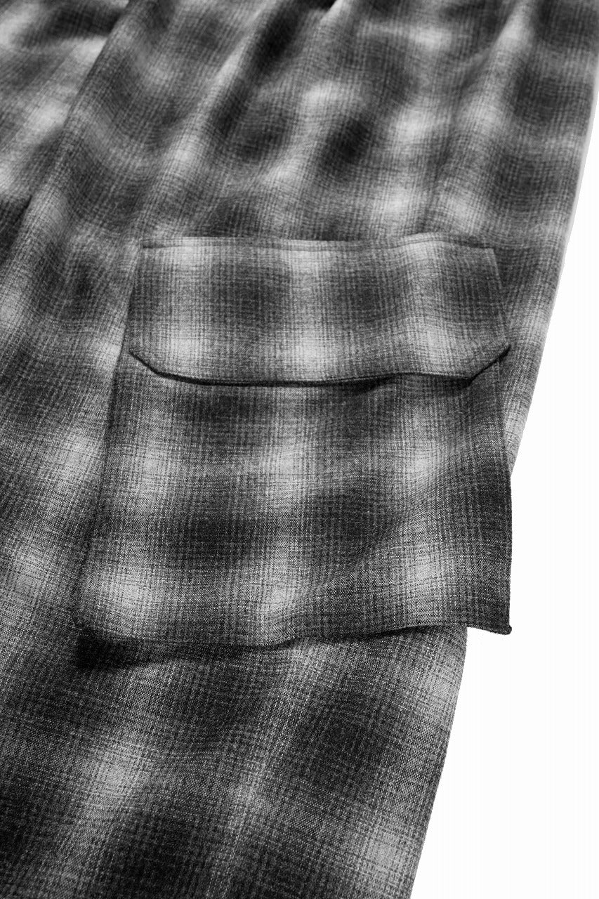 ISABEL BENENATO Virgin Wool Tartan Wide Trousers with Patch Pockets (BLACK) - Image 10