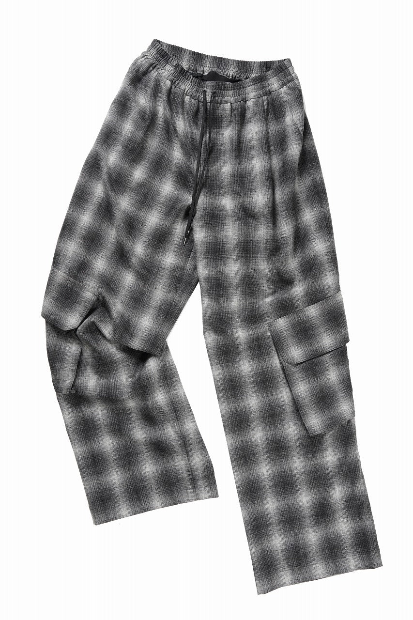 ISABEL BENENATO Virgin Wool Tartan Wide Trousers with Patch Pockets (BLACK) - Image 3