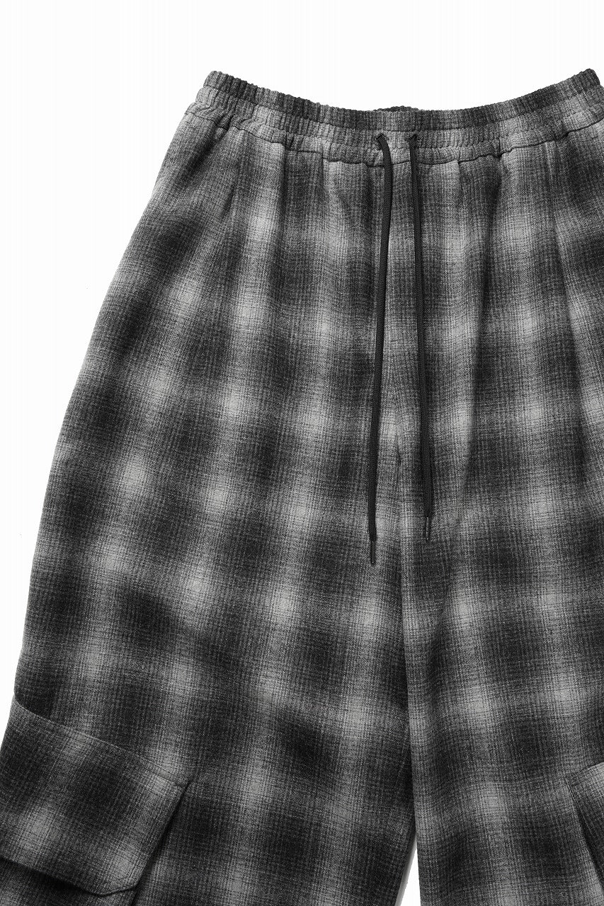 ISABEL BENENATO Virgin Wool Tartan Wide Trousers with Patch Pockets (BLACK) - Image 5