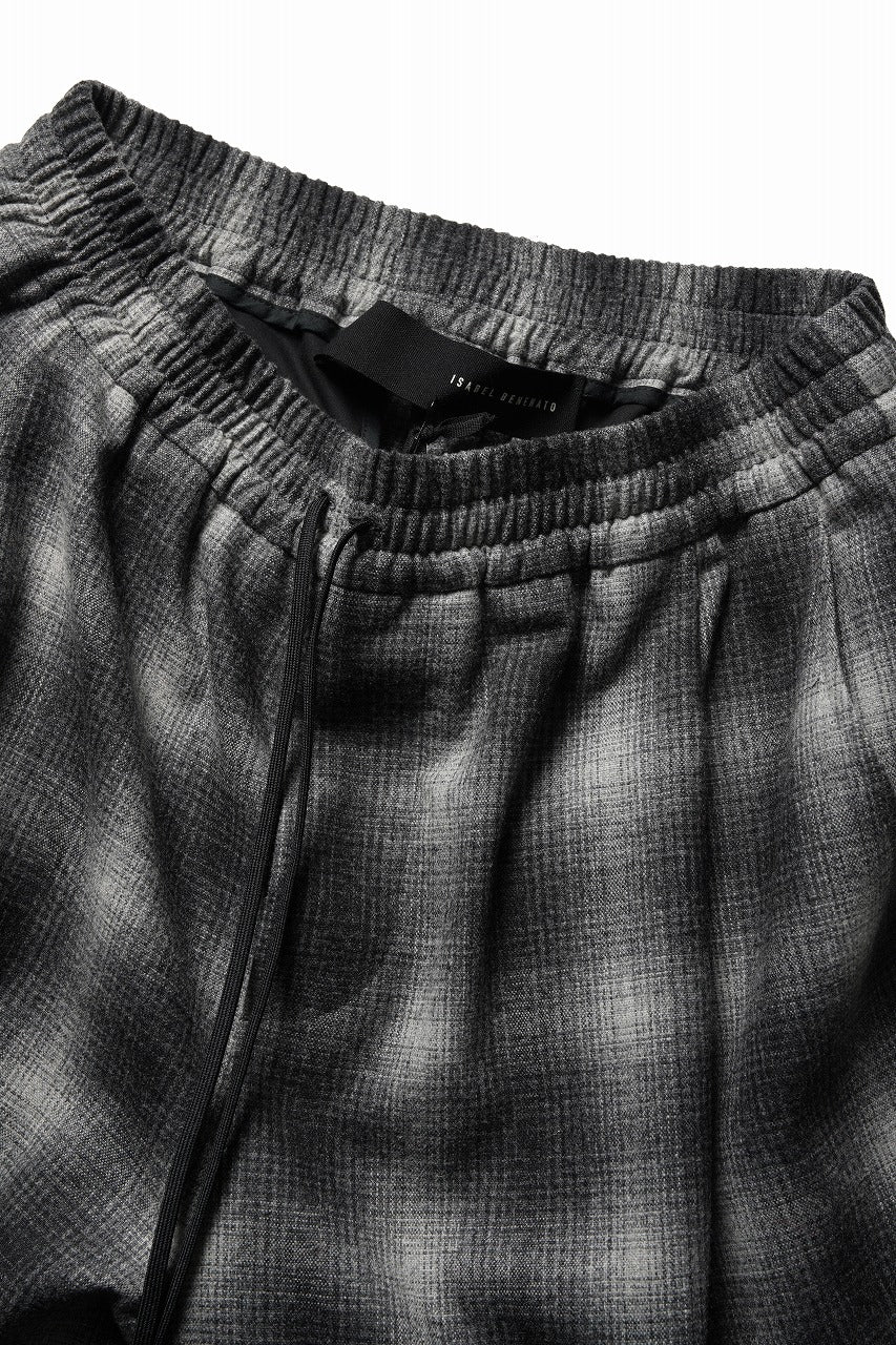 ISABEL BENENATO Virgin Wool Tartan Wide Trousers with Patch Pockets (BLACK) - Image 8