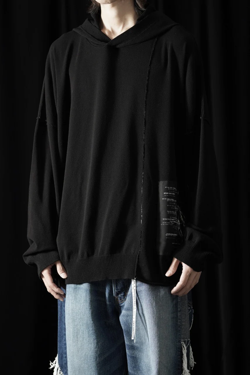 ISABEL BENENATO Viscose Knit Patch Hoodie (BLACK) - Image 12