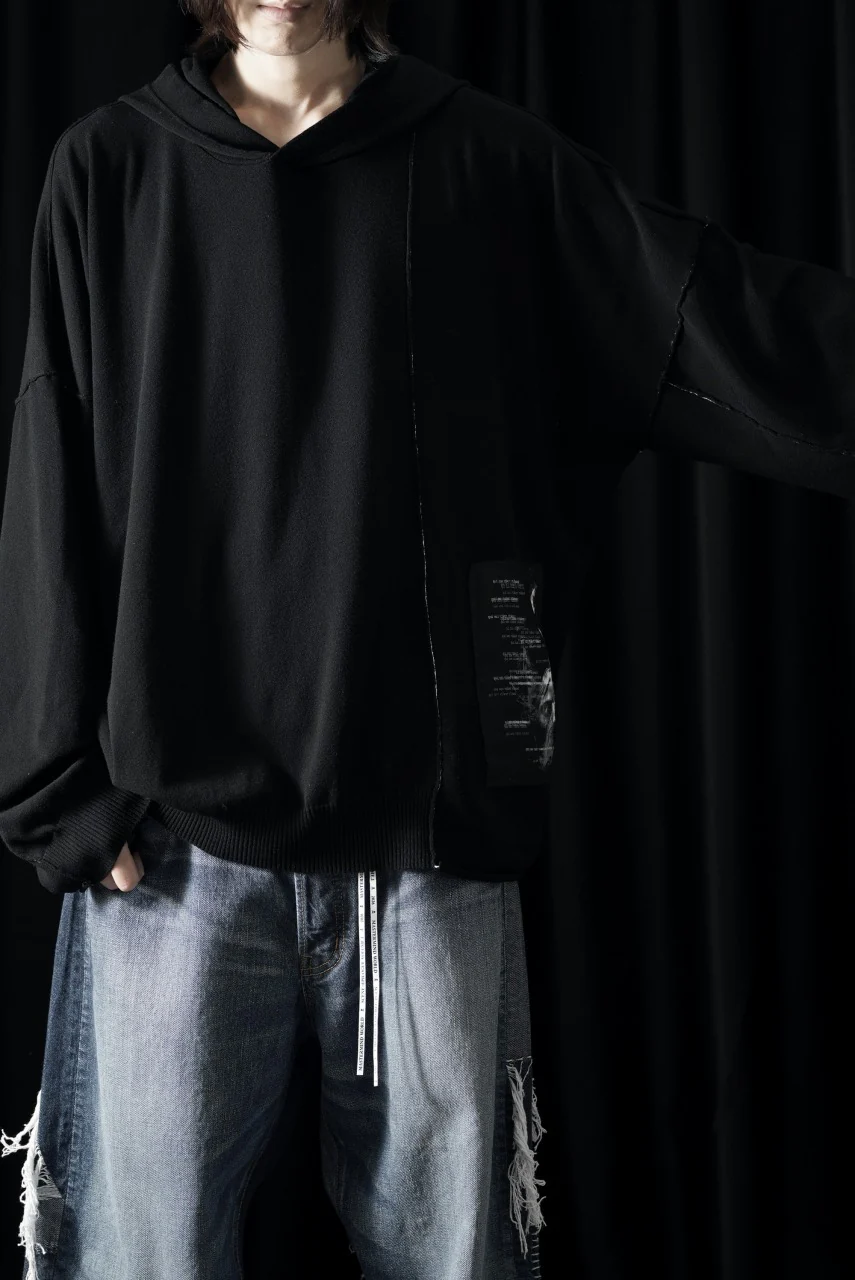 ISABEL BENENATO Viscose Knit Patch Hoodie (BLACK) - Image 13
