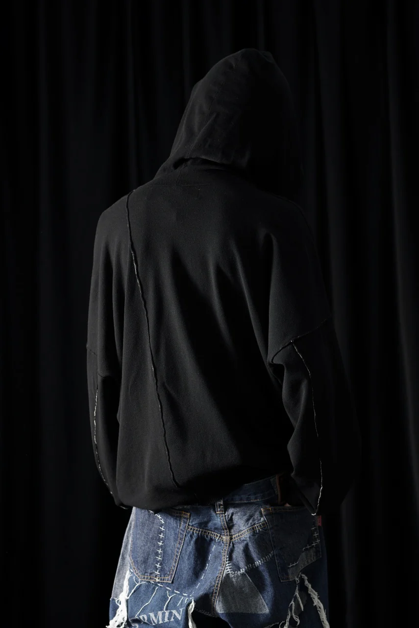 ISABEL BENENATO Viscose Knit Patch Hoodie (BLACK) - Image 14
