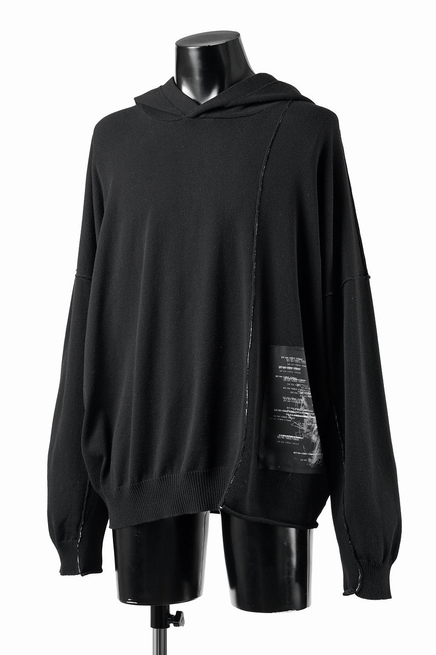 ISABEL BENENATO Viscose Knit Patch Hoodie (BLACK) - Image 4