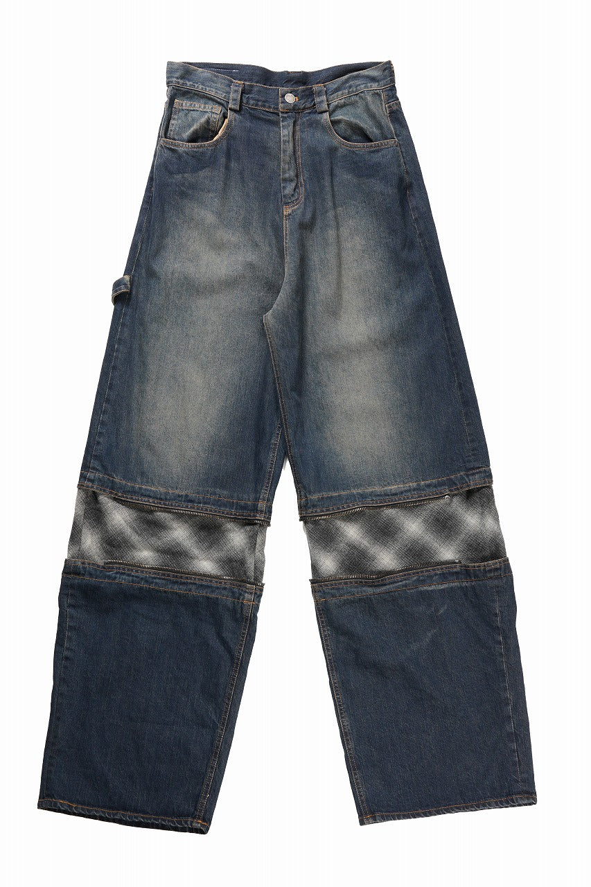 ISABEL BENENATO Wide Jeans with Zip & Tartan detail (DENIM) - Image 2