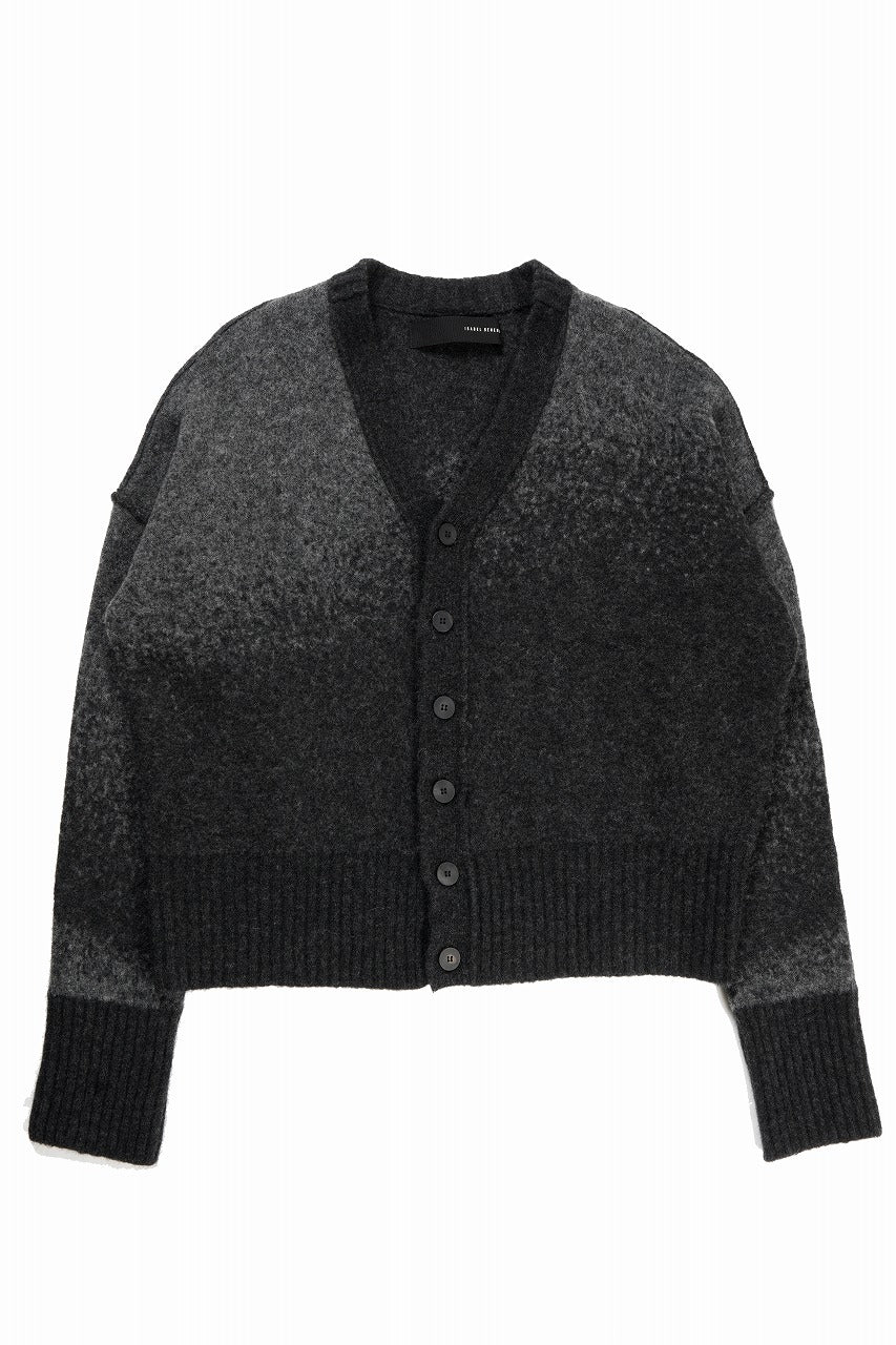 ISABEL BENENATO Yak Cardigan with Shaded Jacquard in Two Colours (GRAPHITE) - Image 3