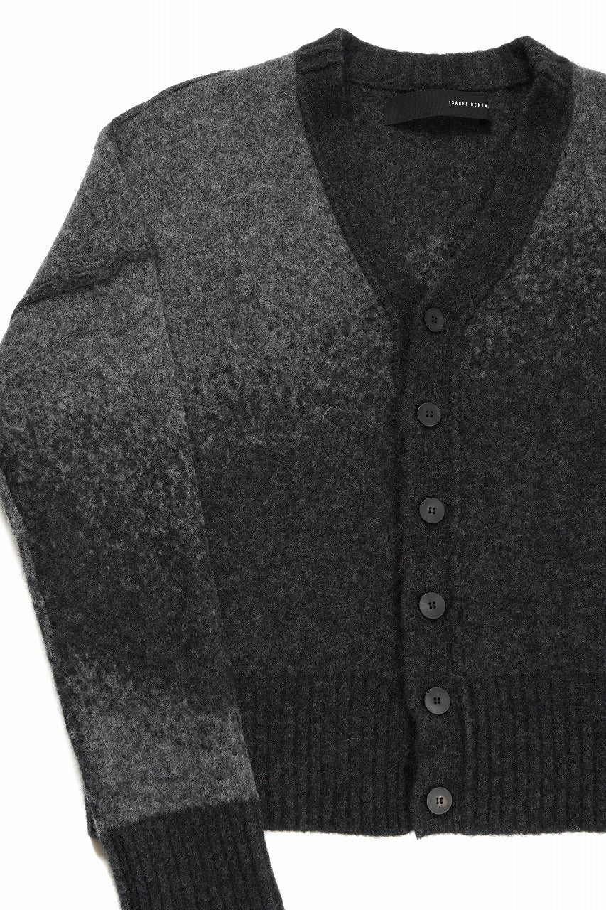 ISABEL BENENATO Yak Cardigan with Shaded Jacquard in Two Colours (GRAPHITE) - Image 5