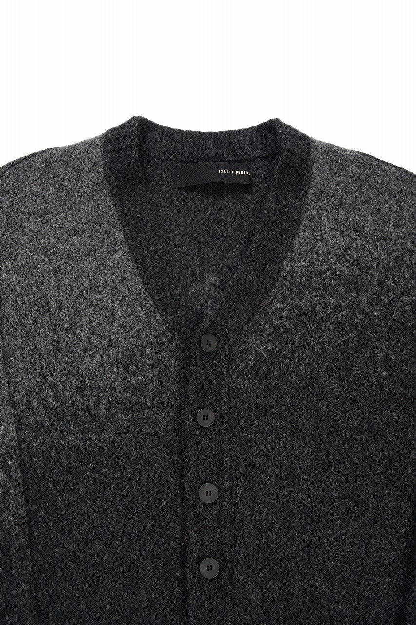 ISABEL BENENATO Yak Cardigan with Shaded Jacquard in Two Colours (GRAPHITE) - Image 6