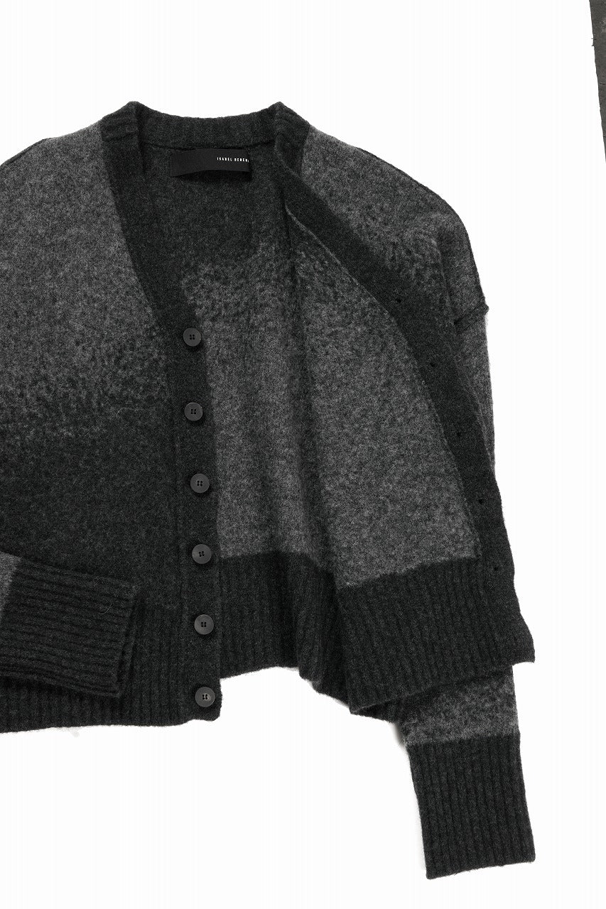 ISABEL BENENATO Yak Cardigan with Shaded Jacquard in Two Colours (GRAPHITE) - Image 8