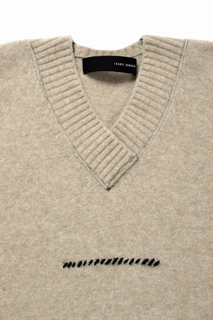 ISABEL BENENATO Yak V-neck Over Sweater with Contrast & Crotch Stitching (NATURAL) - Image 5