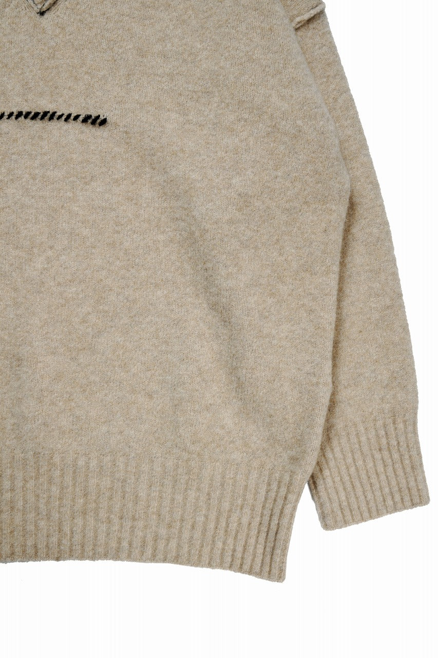 ISABEL BENENATO Yak V-neck Over Sweater with Contrast & Crotch Stitching (NATURAL) - Image 6