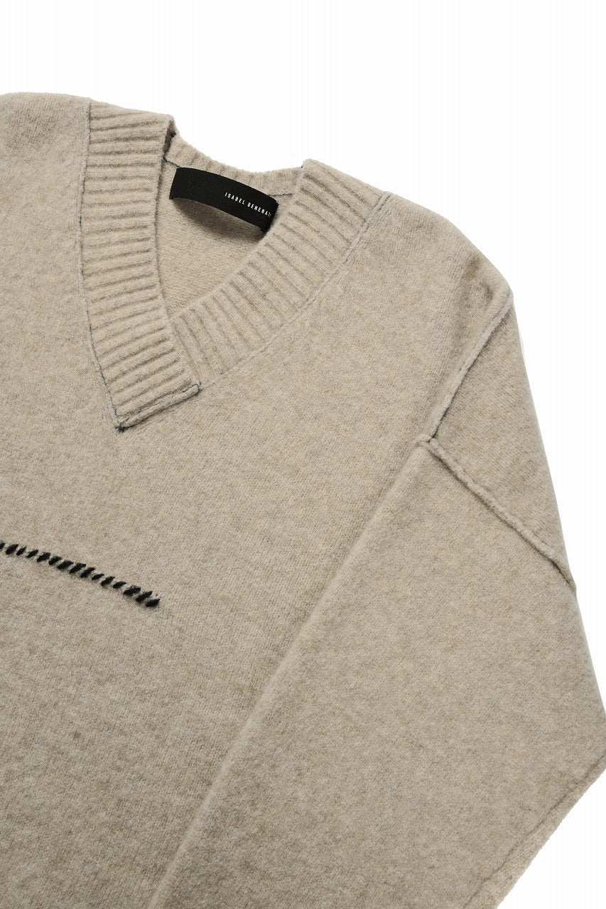 ISABEL BENENATO Yak V-neck Over Sweater with Contrast & Crotch Stitching (NATURAL) - Image 8