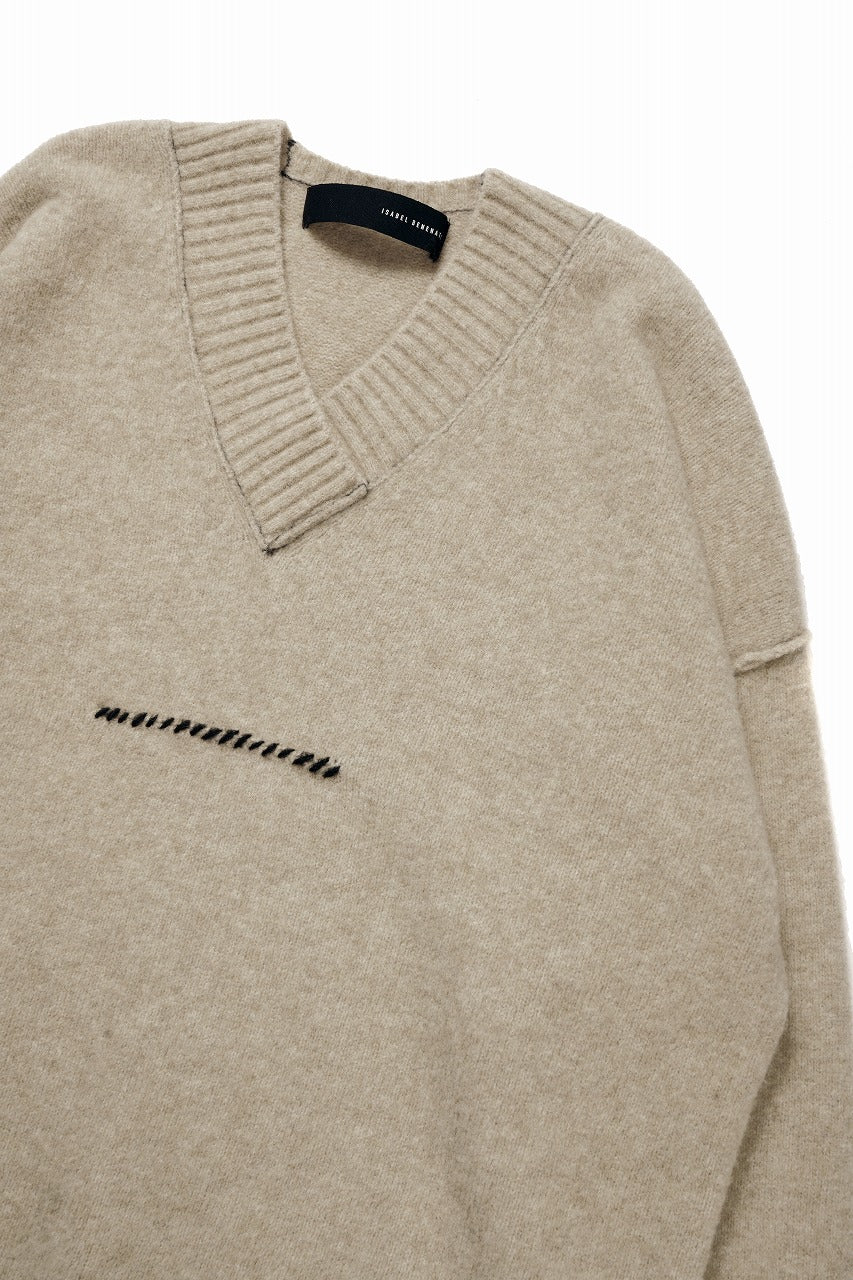 ISABEL BENENATO Yak V-neck Over Sweater with Contrast & Crotch Stitching (NATURAL) - Image 9