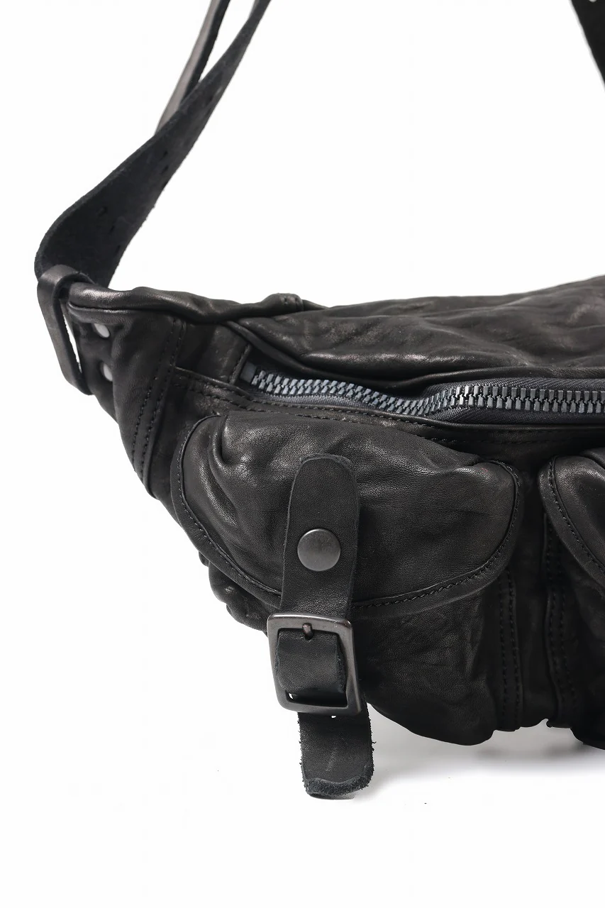 ISAMU KATAYAMA BACKLASH 3 PIN-BELT SHOULDER BAG / OBJECT DYED DOUBLE SHOULDER LEATHER (BLACK) - Image 10